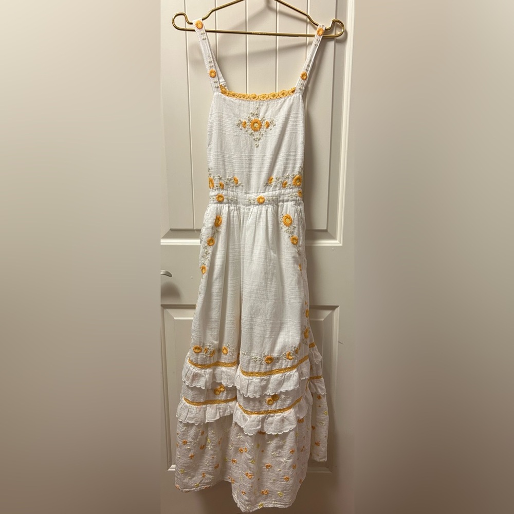 LoveShackFancy Asher Floral Embroidered pinafore dress